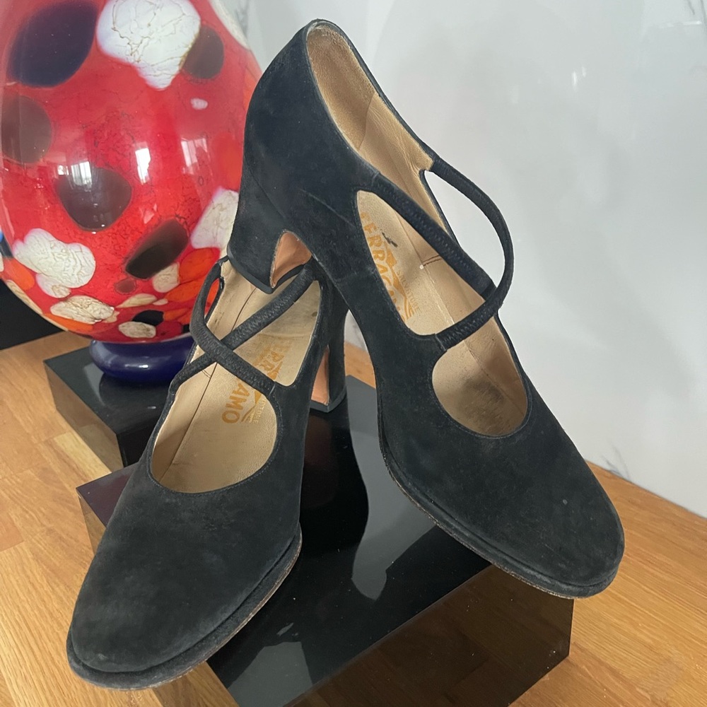 Salvatore Ferragamo Black Suede Pumps